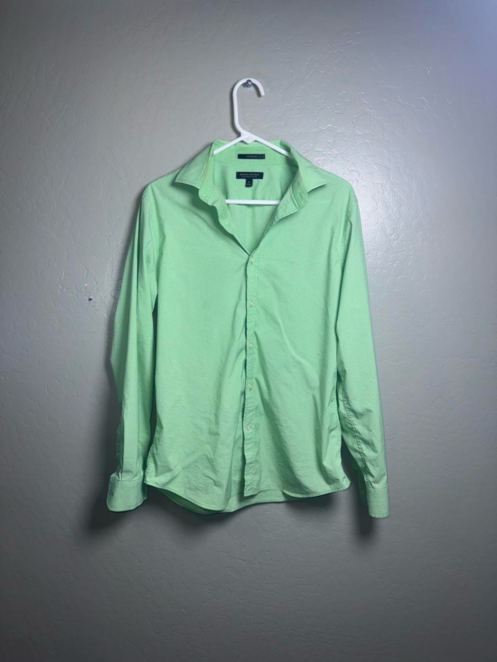 Banana Republic Slim Flex Fit Green Gingham Button Down Shirt Men’s M